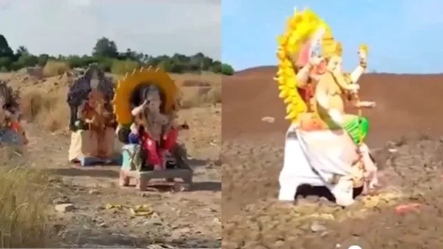 पुत्तलुरू में पानी का अकाल: चित्रावती नदी का वजूद मिटा, रेत पर हुई गणेश प्रतिमाओं की विदाई